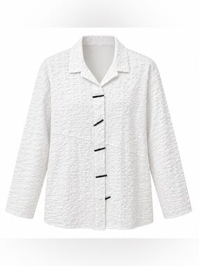 Habitat White Textured Button-Down Shirt with Contrast Closures
